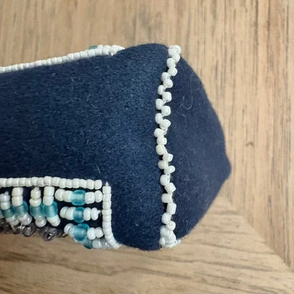 NWT TORY BURCH Indian Beaded Clutch Navy Blue Felt Purse, Designer Handbag - Picture 9 of 10